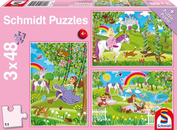Schmidt Spiele 56225 Puzzle Prinzessin im Schlossgarten, 3x48 Teile