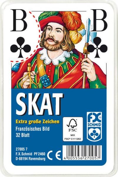 Ravensburger 27005 Klassisches Skatspiel, Französisches Bild mit großen Eckzeichen, 32 Karten in Kla