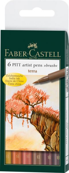 Faber-Castell 167106 Pitt Artist Pen Brush Tuschestift, 6er Etui, Terra