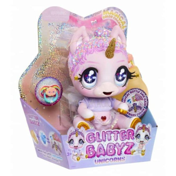MGA Entertainment 581550EUC Glitter Babyz Unicorn Doll- Pink Rainbow (Jewels Daydreamer)