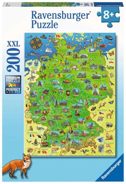 RAVENSBURGER 13337 Kinderpuzzle Bunte Deutschlandkarte 200 Teile
