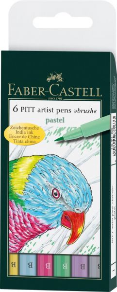 Faber-Castell 167163 Tuschestift PITT artist pen, B, pastel, 6er Etui