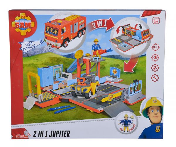 Simba 109251029 Feuerwehrmann Sam 2 in 1 Feuerwehrauto Jupiter mit Sound