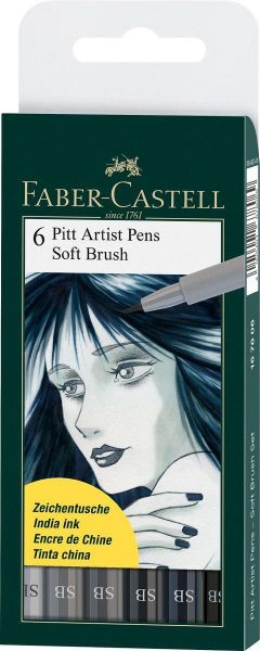 Faber-Castell 167806 Tuschestift Pitt artist pen SB, 6er Set