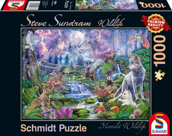 Schmidt Spiele 59963 Puzzle 1000 Teile Wildlife Wildtiere im Mondschein