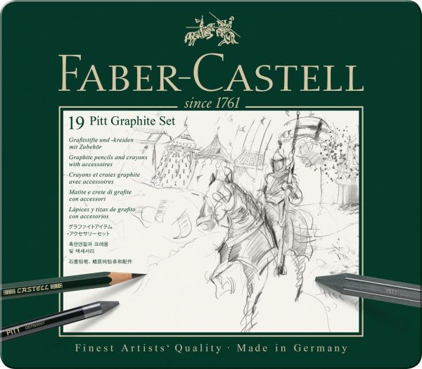 Faber-Castell 112973 Set PITT Graphite medium Metalletui, 19 Teile