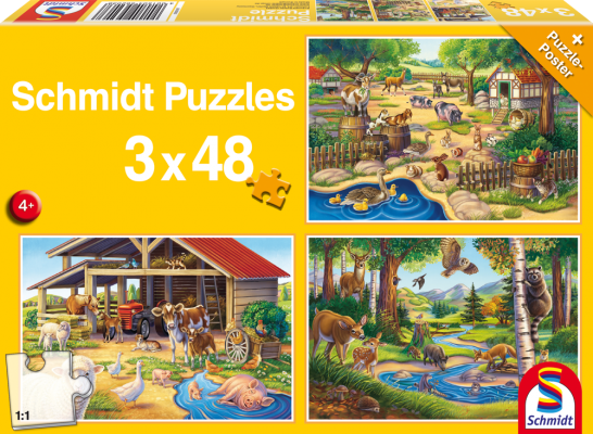 Schmidt Spiele 56203 Alle meine Lieblingstiere, 3x48 Teile