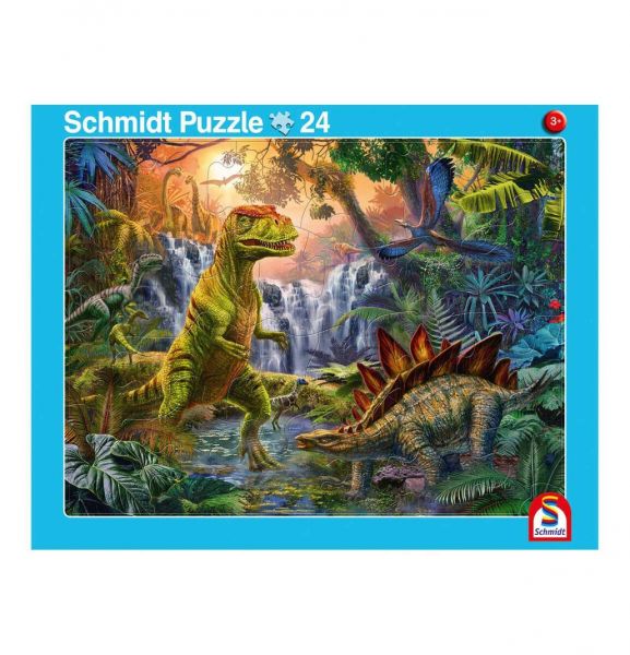 Schmidt Spiele 56786 Rahmenpuzzle Giganten der Urzeit 24 Teile / Dinosaurierwelt 40 Teile
